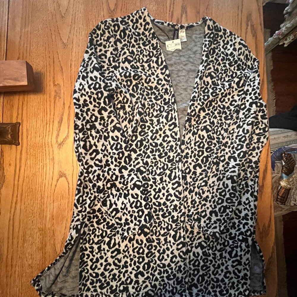 V Neck, Long, Leopard Print Cardigan